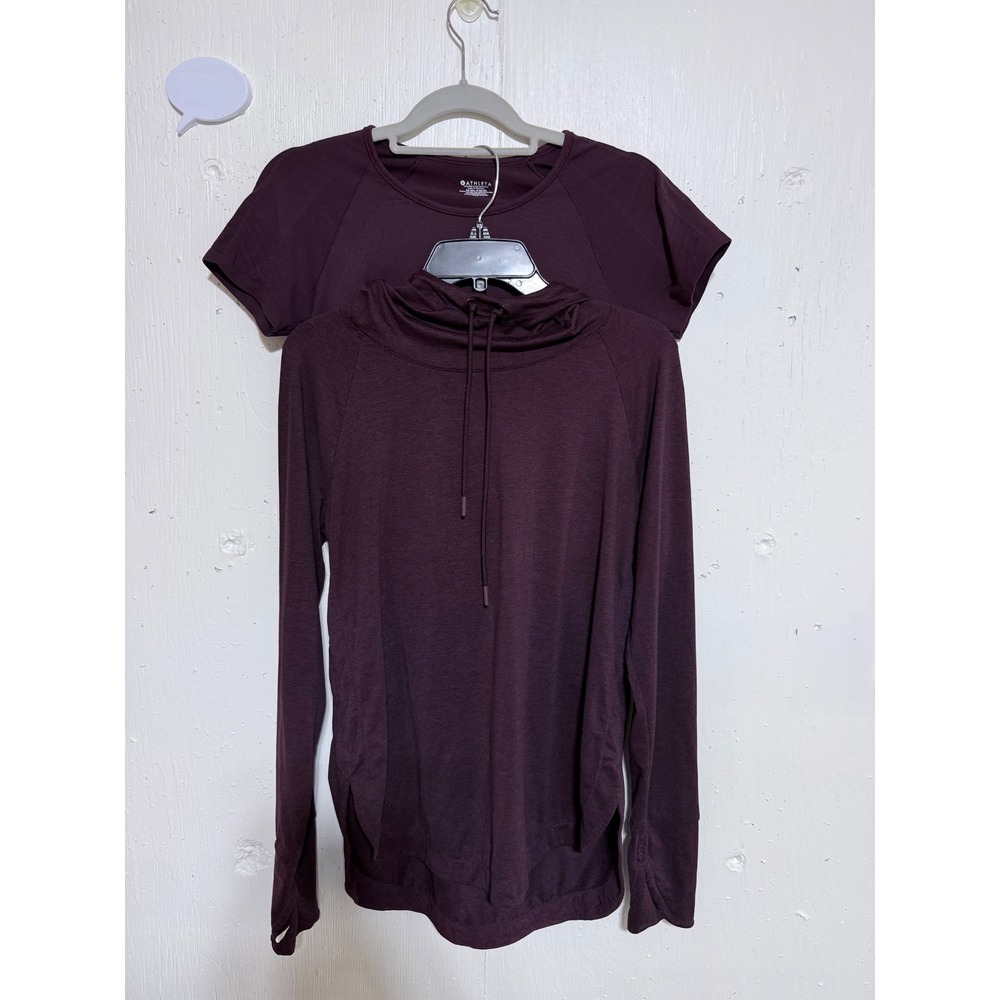 Athleta Womens Plum Purple Seamless Tee and Long Sleeve Hoodie Set 2pc Medium